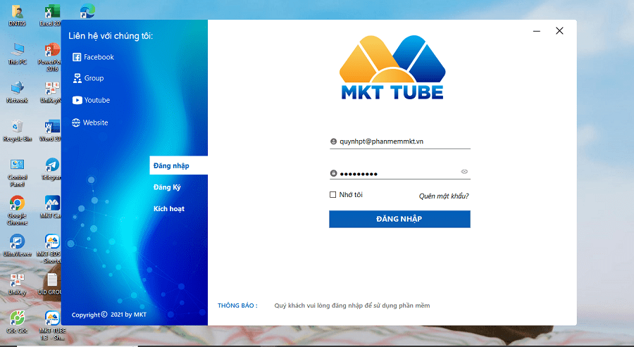 nhập tài khoản vào phần mềm mkt tube