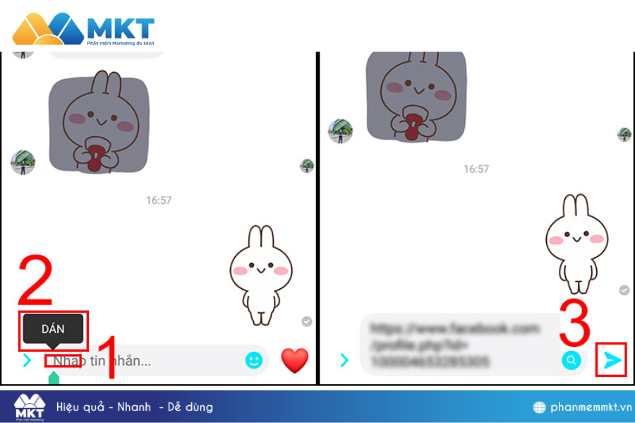 Nhấn nút mũi tên để gửi Cách share link Facebook trên máy nhanh chóng, dễ thực hiện